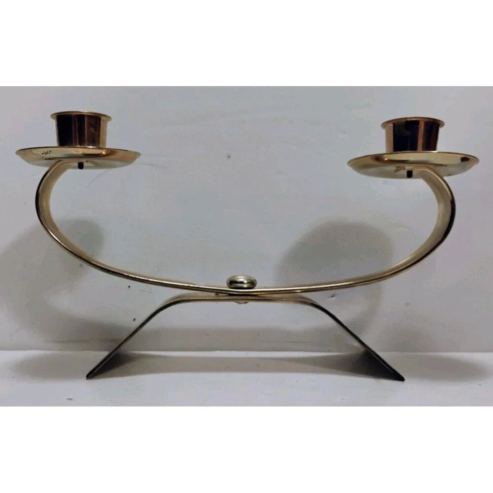 Vintage WMF Ikora Brass Double Candle Holder Kurt Radtke Germany MCM 9